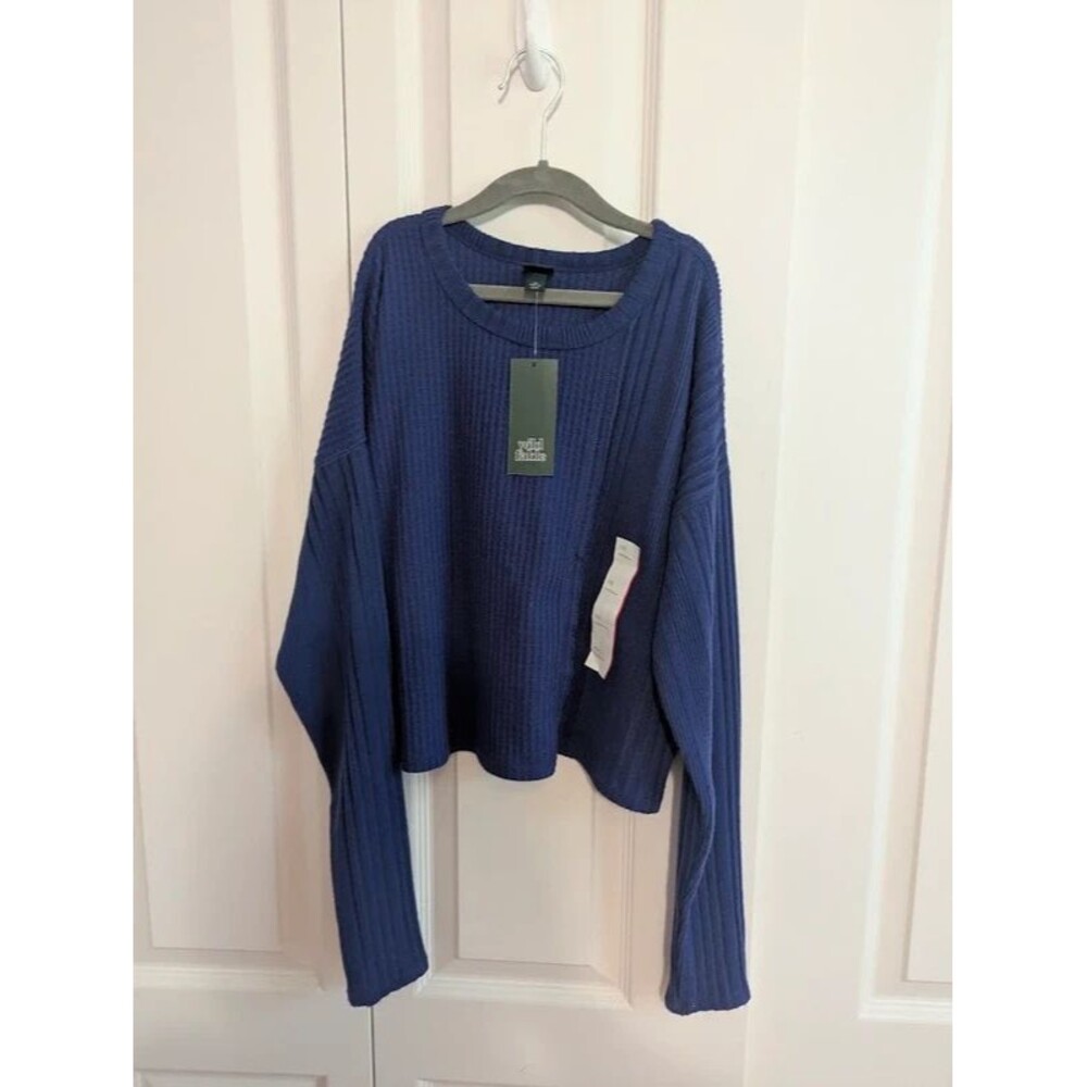 NWT Wild Fable Waffle Ribbed Long Sleeve Purple-Blue Shirt XS